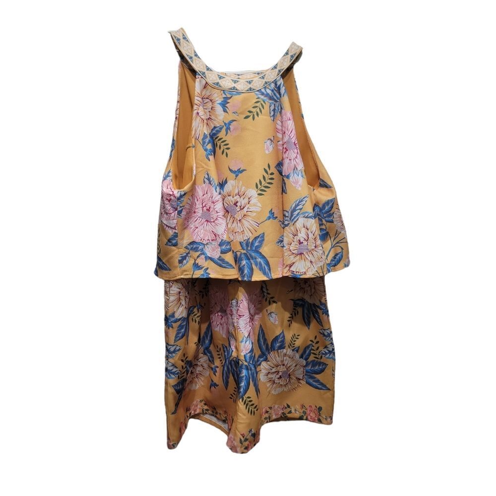 BLUE RAIN Yellow Floral‎ Popover Romper Size M